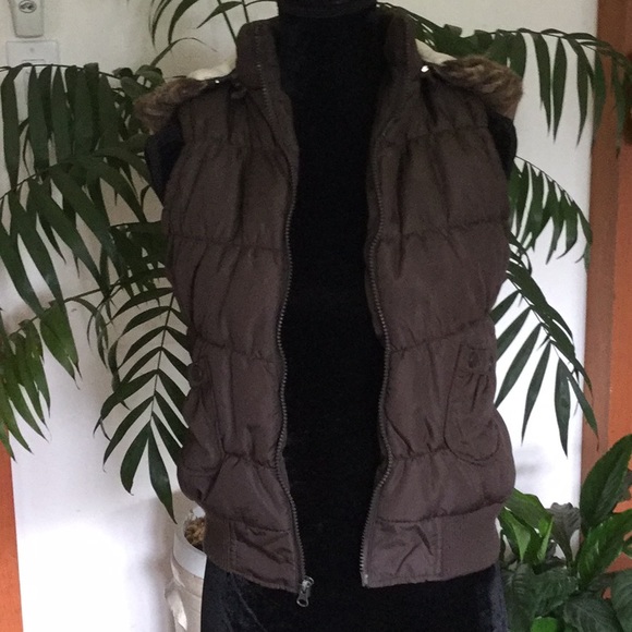 Dark Brown Vanity Winter Hooded Vest - Picture 2 of 6